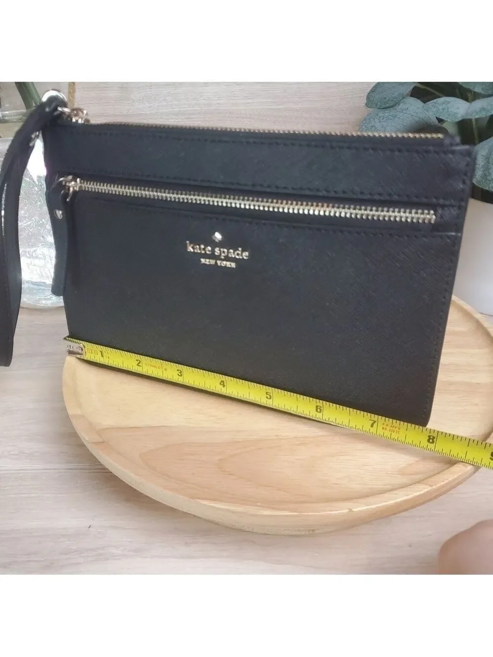 Kate Spade New York Black Leather Wristlet Wallet Mini Purse